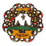 Guirlanda Natalina Enfeite De Porta Natal Mini Presépio Mdf Cor Verde