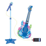 Guitarra Com Microfone Brinquedo Infantil Toca Mp3 Som Luz Cor Azul