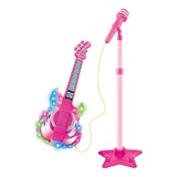 Guitarra E Microfone Infantil Com Som Luz Rosa Wellkids