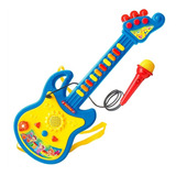 Guitarra Infantil C/ Microfone P/ Cantar Som E Luz Presente