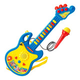 Guitarra Infantil C Microfone P Cantar Som E Luz Presente Cor Azul