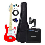 Guitarra Infantil Clk10 Rd Vermelho Capa Cubo + Acessórios Material Do Diapasão Pau-rosa Orientação Da Mão Destro