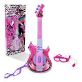 Guitarra Infantil Musical Com Microfone De Palco Cor Rosa