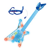 Guitarra Musical Infantil Com Som Luz Entrada Mp3 Player Cor Azul