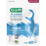 Gum Flosser Fio Dental Com Haste Multiple Action 40 Unidades Sabor Menta