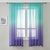 Gyrohome Cortina De Voile Transparente B¨¢sica Com Bolso Para Var?o, Filtro De Luz Solar, Poli¨¦ster Transparente Para Privacidade, Para Sala De Estar, Quarto, P¨¢tio, Porta, Conjunto De 2 Pain¨¦is, Luz Verde Com Roxa 229lx229c