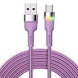 H MASTON Cabo USB C 2M Cabo Carregador USB Para Tipo C 20W Nylon Com Luz LED Compatível Com IPhone IOS E Android HB04 3 VIOLETA 