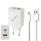 H MASTON Fonte Carregador Tipo C USB Carregador Turbo Entrada Dupla Com Cabo Micro USB V8 Carregamento Rápido 48W 1M YD 41 1 Branco 