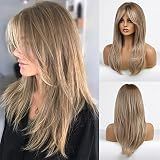 HAIRCUBE Perucas Loiras Longas Para Mulheres  Peruca De Cabelo Sintético Em Camadas Com Franja Para Festas Diárias