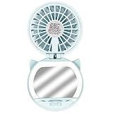 Haiz Ventilador Mini Portátil Com Espelho Maquiagem Gatinho Azul HZ MEFS