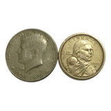 Half Dolar 1976 Kennedy E 1 Dólar 2000 Secagawea F Grátis