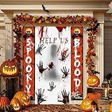 Halloween Decorations Outdoor SPOOKY BLOOD Halloween Decor Bats Witch Banners Porch Signs October Witches Front Porch Banners For Halloween Porch Decor Halloween Decorations Indoor