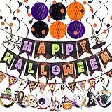 Halloween Party Decorations Happy Halloween Paper Banner With Trick Or Treat Paper Banner Set Halloween Honeycomb Ball Hanging Decorations And Spiral Decorations Indoor Outdoor Decor