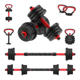 Halter Barra Kettlebell Kit Musculação 6 Em 1 Anilha 30kg