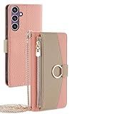 HAO RIYLN Capa Carteira Para Samsung Galaxy S25 Ultra S25 Plus S25 Capa De Couro Com Bolsa Flip Fashion De Luxo Com Corrente De Metal Espelhada Capa Transversal Rosa S25