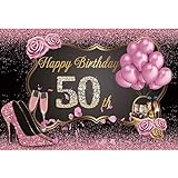 Haoyiyi 2 X 1 5 M Pano De Fundo De Aniversário De 50 Anos Rosa Doce Glitter Balões Rosa Salto Alto Champanhe Armação Dourada óculos De Fundo Fotografia Diamante Brilhante Faixa De Foto Decoração