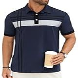 Hardaddy Camisa Polo Masculina Listrada Manga Curta Casual Color Block Camiseta De Golfe Gola Gola Masculina Azul Escuro XGG