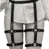 Harness Cinto Coxa Cintura Duas Tiras Gótico Couro Sintético Cor Preto Prateado Tamanho Único