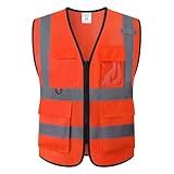 HATAUNKI Colete De Segurança Hi Vis Para Homens E Mulheres Com Bolsos- Malha Refletiva De Alta Visibilidade- Atende Aos Padrões ANSI-ISEA- Laranja- G