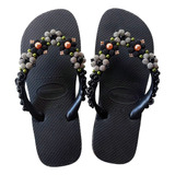 Havaianas Preto Decorada Com Lindas Perolas Craqueladas