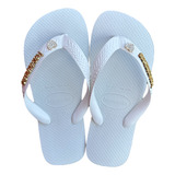 Havaianas Top Branco Escrita Dourada Coraçao Strass