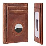 Hawanik Suporte Para Carteira AirTag Genuíno Leahter Slim Minimalista Porta Cartões Compatível Com AirTag Crazy Horse Versão Atualizada