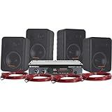 HAYONIK Kit De Som Ambiente 400W 4 Caixas Pretas 1 Amplificador E Cabos Para Ligação Entrada Óptica USB Cartão SD Entrada Auxiliar Entrada P Mic Bluetooth Rádio FM AMBIENCE 4000 V2