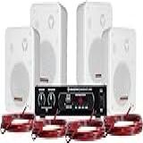 HAYONIK Kit De Som Ambiente 400W Com 4 Caixas Brancas 1 Amplificador E Cabos Para Ligação USB Cartão SD Entrada Auxiliar Entrada P Mic Bluetooth Rádio FM AMBIENCE 4000 V2 BR