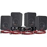 HAYONIK Kit De Som Ambiente 400W Com 4 Caixas Pretas 1 Amplificador E Cabos Para Ligação USB Cartão SD Entrada Auxiliar Entrada P Mic Bluetooth Rádio FM AMBIENCE 4000 V2 PT