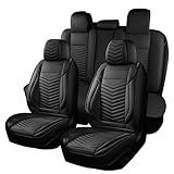 HChengkikz Capas De Assento De Carro- Couro Sintético Respirável E Impermeável- Universais Para SUV- Caminhão E Carro- Antiderrapante- Com Ajuste Para Motorista E Passageiro- Preta
