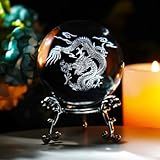 HDCRYSTALGIFTS Bola Decorativa De Cristal De Dragão A Laser 3D - Bola Decorativa De Vidro De 5-8 Cm Com Suporte- Esfera Completa De Papel Feng Shui- Decoração De Casa