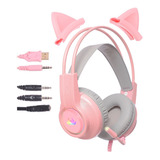 Headset Fone Gamer Led Rgb Rosa