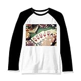 Hearts Flush Poker Gambling Photo Manga Longa Top Raglan Camiseta Pano  Multicor  P