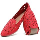 HEAWISH Sapatilhas Femininas De Balé Floral Para Mulheres Preto Bege Sem Cadarço Couro PU Bico Redondo Vermelho 40