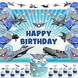 Heidaman Air Force Party Decorations Top AirForce Gun Party Decorations Fighter Jet Birthday Party Supplies Include Backdrop Banner Ballon Cake Topper Cupcake Topper