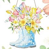Hello Spring Sinais De Porta Decoração De Primavera Para Casa Decoração De Porta De Primavera Decorações Coloridas De Primavera Para Casa Decoração De Parede De Mola De Madeira Decorações De Porta