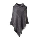 HELYZQ Poncho Feminino De Tricô Com Capuz Capa De Crochê Franjas Xale