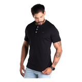 Henley Masculina Algodao Encorpado