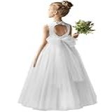 Hewego Vestido Branco De Primeira Comunhão Para Meninas Com Laço De Tule, Longo, Sem Mangas, Gola Redonda, Vestido De Dama De Honra Júnior Para Meninas Adolescentes, Vestido De Menina Das Flores