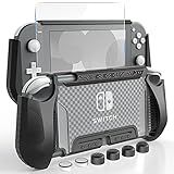 HEYSTOP Capa Compatível Com Nintendo Switch Lite Com Protetor De Tela De Vidro Temperado E Aderência De 6 Polegares Capa Protetora De TPU Para Switch Lite Com Antiarranhões Antipoeira Preto