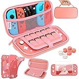 HEYSTOP Compatível Com Estojo De Transporte Switch Lite Capa Switch Lite Com Capa Protetora De TPU Macia Para Jogos Cartão 6 Tampas De Polegar Para Kit De Acessórios Nintendo Switch Lite Rosa 