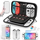 HEYSTOP Nintendo Switch OLED Carrying Case 9 In 1 Accessories Kit Com Proteção De Tela HD E Capas De Thumb Grip Branco 
