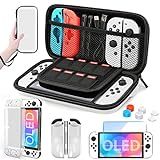 HEYSTOP Nintendo Switch OLED Carrying Case  9 In 1 Accessories Kit For 2021 Nintendo Switch OLED With Dockable Protective Case Cover  HD Switch Screen Protector And Thumb Grip Caps  White 