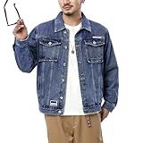 Hgkpfgtf Jaqueta Jeans Masculina Casual Com Botão Desgastado, Jaqueta Jeans Lavada De Algodão Para Motocicleta, Jaquetas Slim Fit,light Blue,l