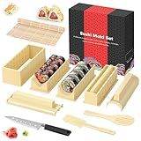 HI NINGER Kit Para Fazer Sushi Conjunto Completo De Sushi Com 10 Peças De Plástico Para Fazer Sushi Com 8 Formas Diferentes De Molde De Rolo De Arroz De Sushi Formas De Garfo Espátula Faça Você