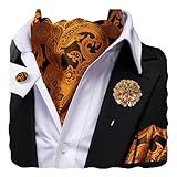 Hi-Tie Conjunto De Abotoaduras Masculinas Silk Ascot Para Festa De Casamento- Dourado E Marrom- M