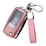 HIBEYO Capa De Chave De Carro De Fibra De Carbono TPU Com Chaveiro Serve Para Volkswagen Vw Jetta Passat Golf Tiguan Beetle Capa De Chave De Carro Controle Remoto Inteligente Entrada Sem Chave Suporte