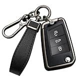 HIBEYO Capa De Chave Para VW Golf 7 Volkswagen Polo Tiguan MK7 Sagitar T ROC Lavida Acessório Com Chaveiros Liga PU Material De Couro Protetor De Porta Chaves Preto