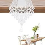 HICOHAND Caminho De Mesa Retangular De Renda De Crochê 2 Peças Vintage De Renda Branca Com Borlas Toalha De Mesa Decorativa De Malha Para Decoração De Mesa Piquenique Festa Cozinha Casamento