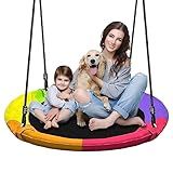 Hisecome 40 Inch Saucer Tree Swing Set For Kids Adults 500lb Weight Capacity Waterproof Flying Swing Seat Outdoor Playground- Backyard -Color-
